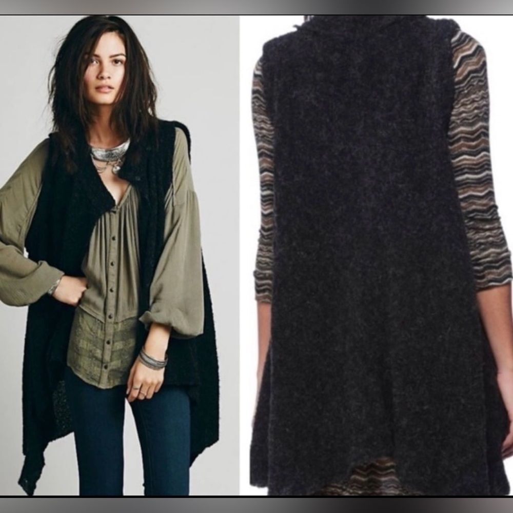 Free People Charcoal Gray Asymmetrical Swing Sleeveless Cardigan Size Small